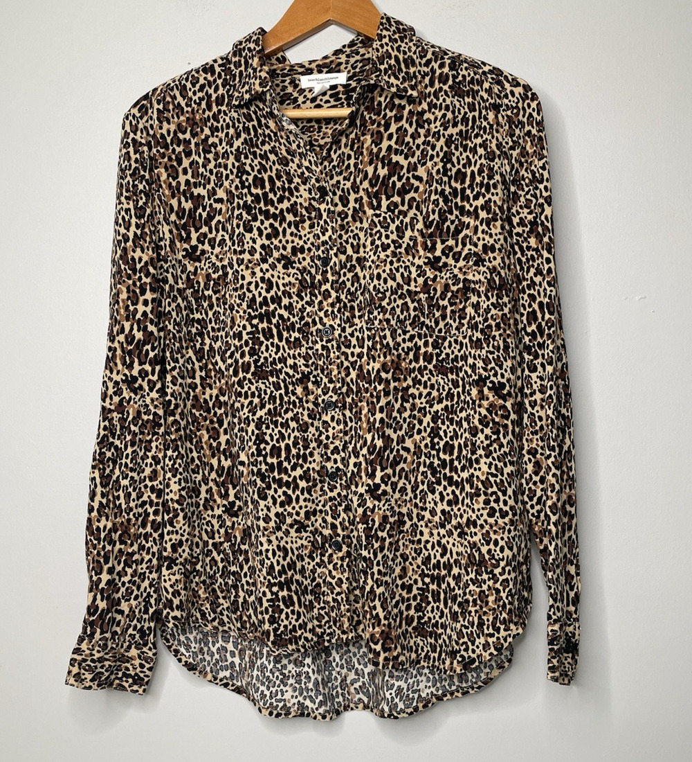 BeachLunchLounge Women’s Large Leopard Print Button Down Shirt Blouse Safari
